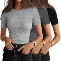 3 Pack Women's Ribbed Cotton Crewneck Tees - Fitted Basics