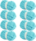 Lake Blue Chunky Chenille Yarn for Crocheting - Super Bulky Plush