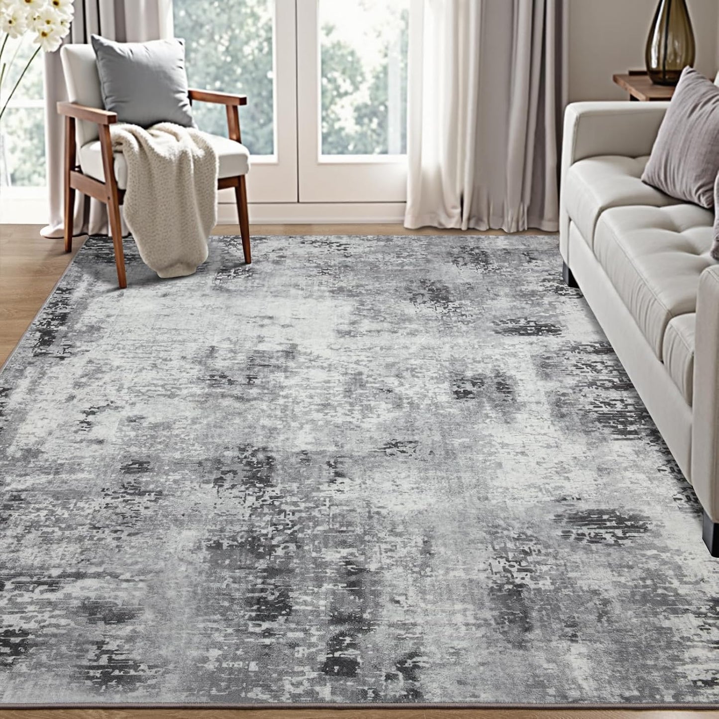 Kelarea 5x7 Grey Rug - Machine Washable Vintage Area Carpet