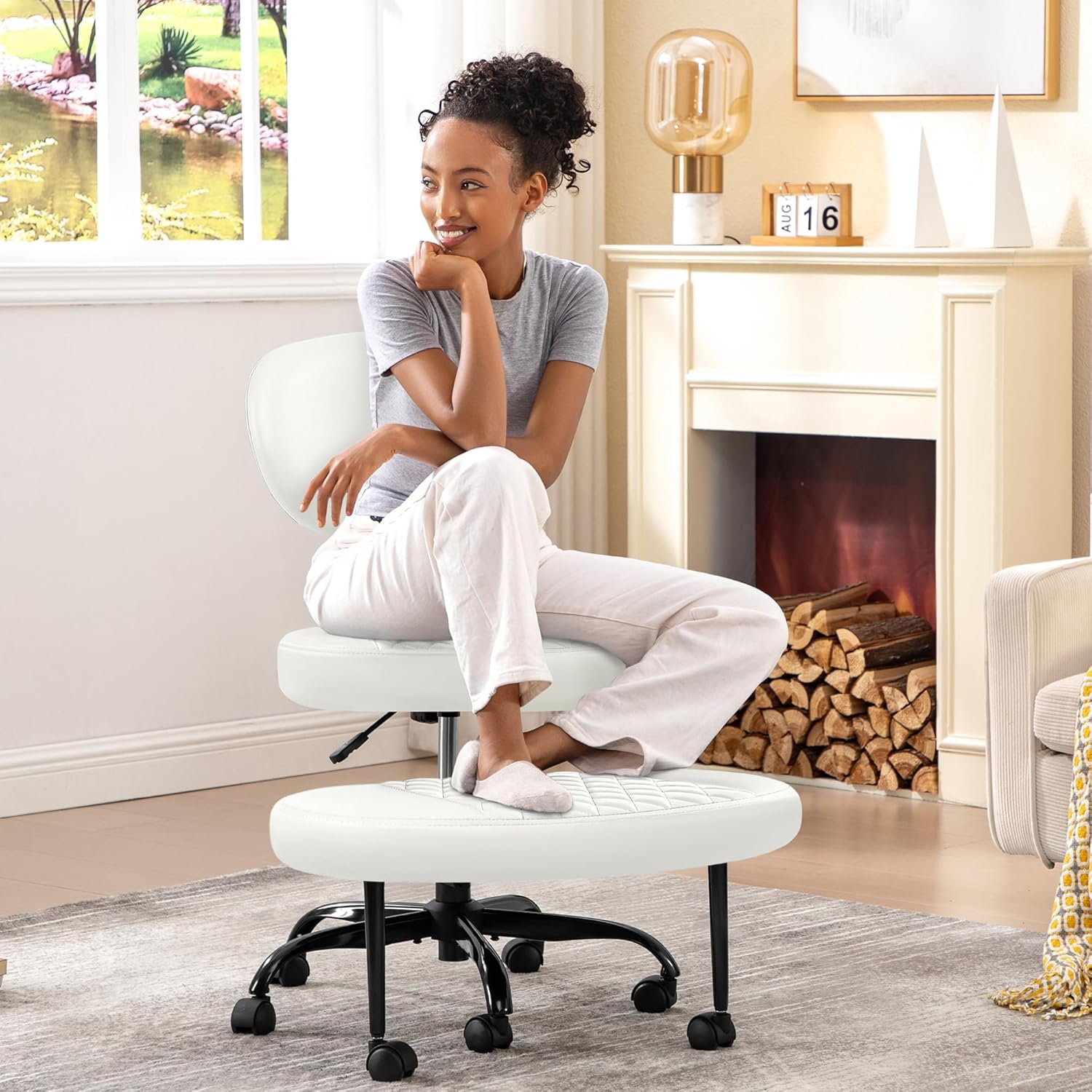 Ergonomic Cross Legged Office Chair with Wheels for Comfort