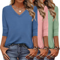 Zeagoo Womens 3/4 Sleeve V Neck Tees 3 Pack - Soft Fall Basics
