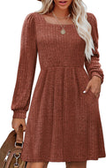 Womens Knit Sweater Dress with Pockets Square Neck - Comfortable