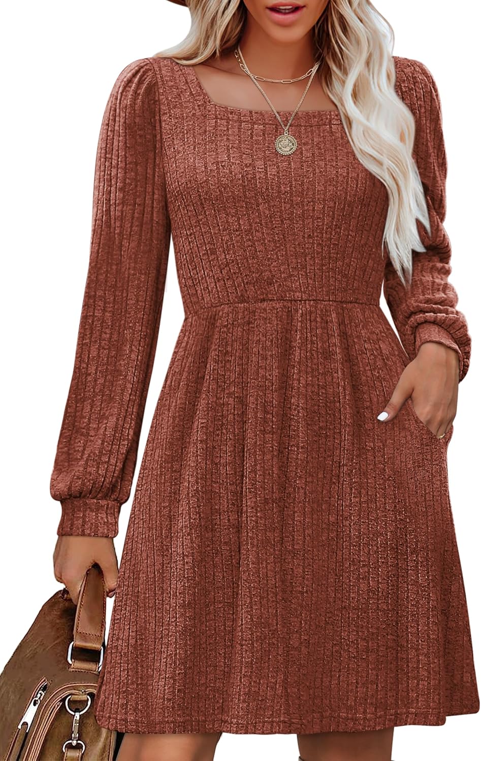 OFEEFAN Womens Knit Sweater Dress with Pockets for Style