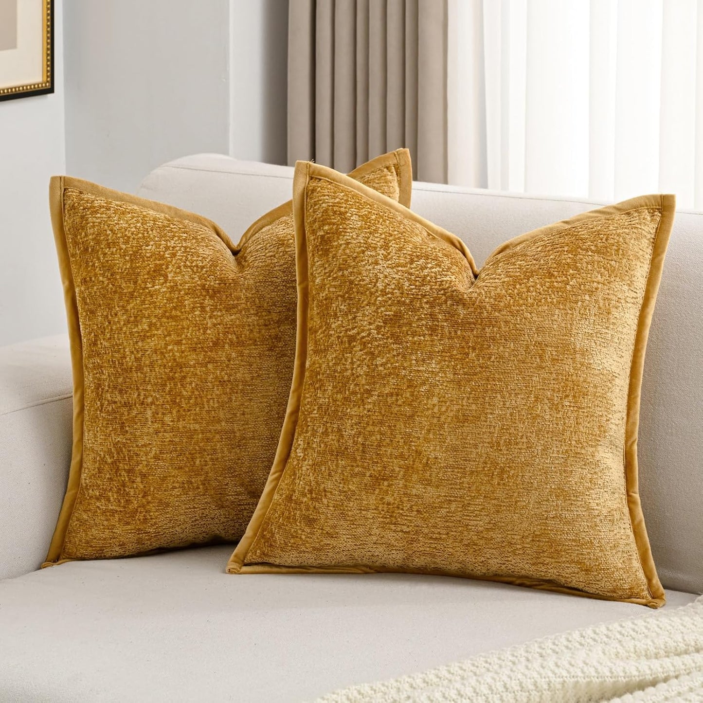 FUTEI Tobacco Chenille Throw Pillow Covers for Cozy Home Decor