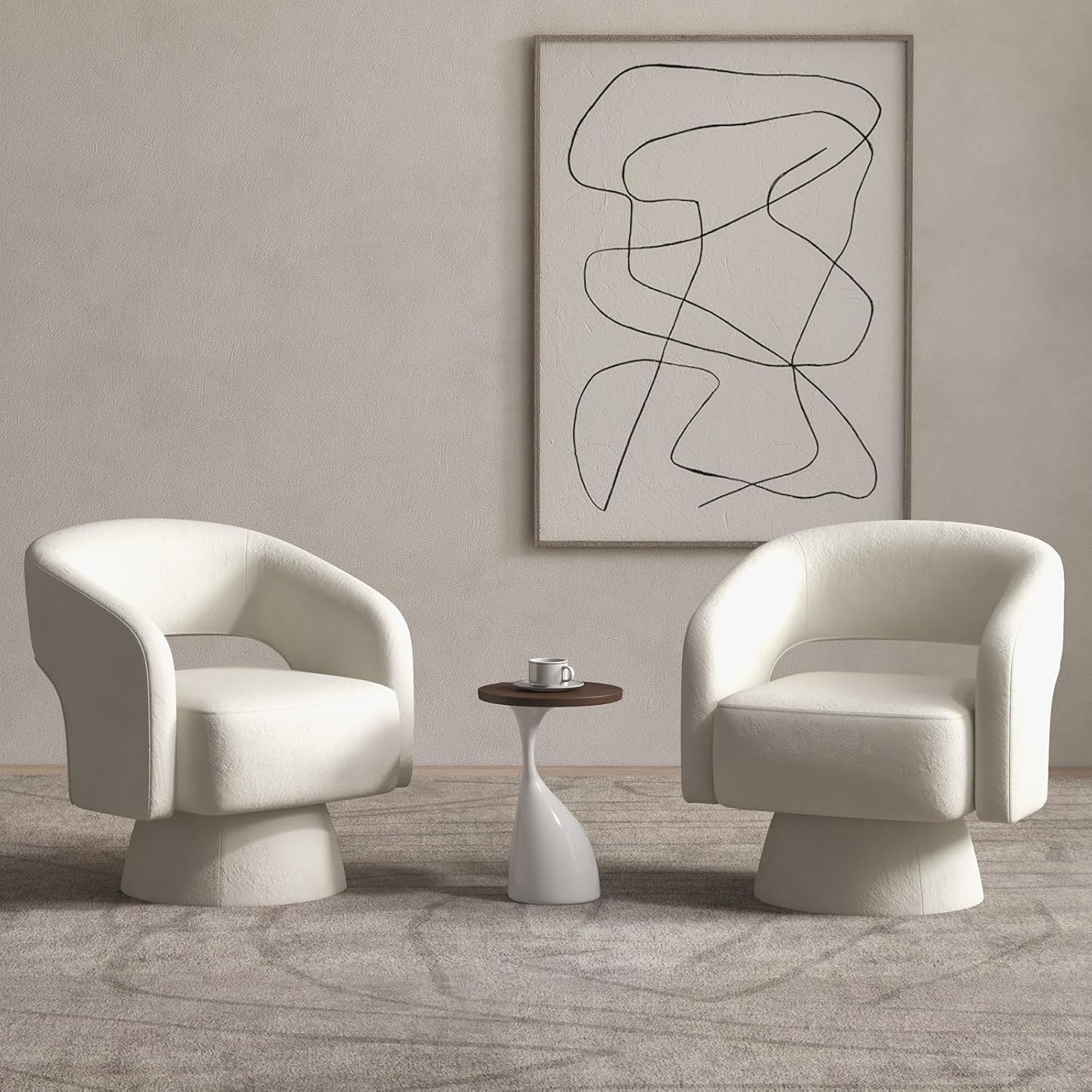 Set of 2 Beige Velvet Swivel Club Chairs by Bonzy Home