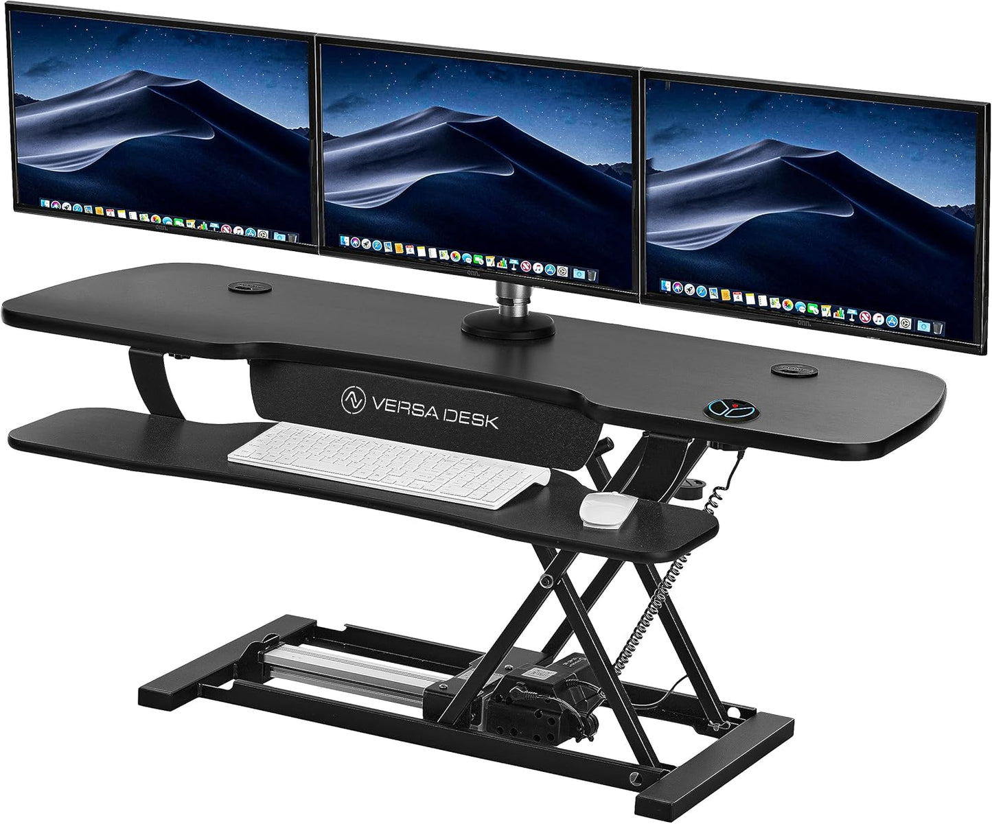 Extra Wide Electric Sit-to-Stand Desk Converter | USB Charging | Supports Multi Monitors - Black