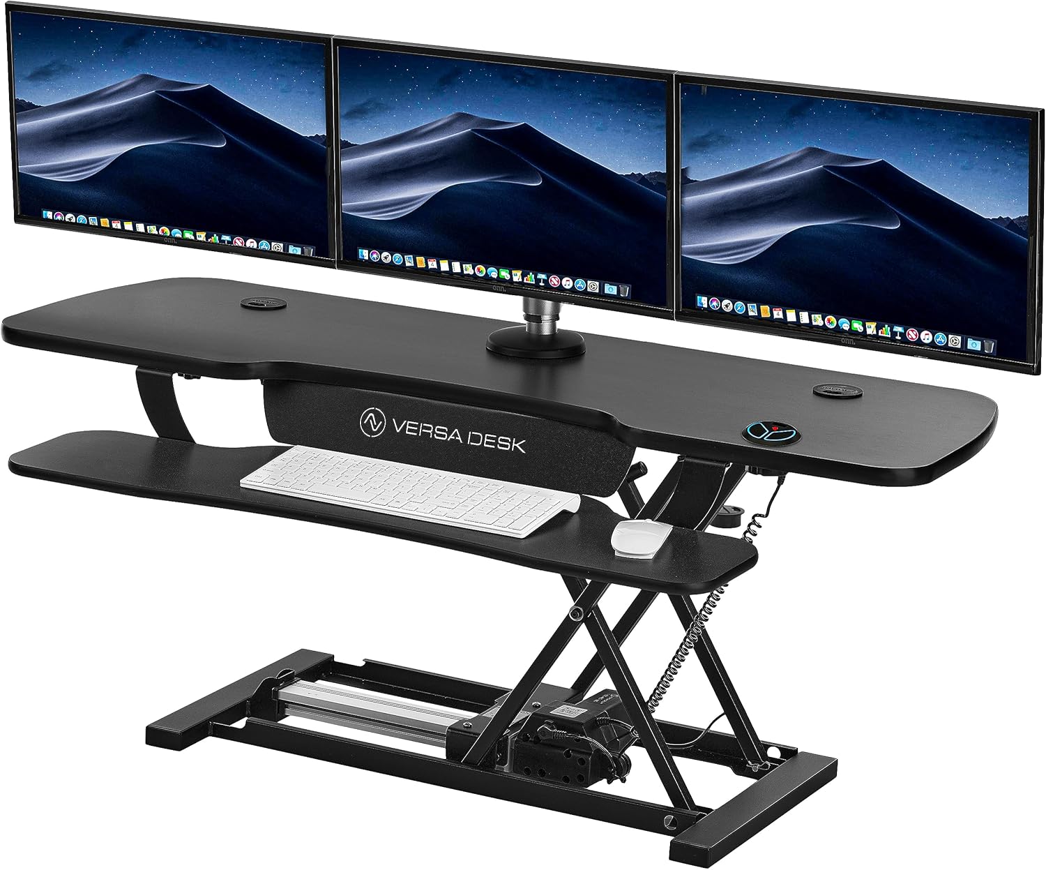 Extra Wide Electric Sit-to-Stand Desk Converter | USB Charging | Supports Multi Monitors - Black