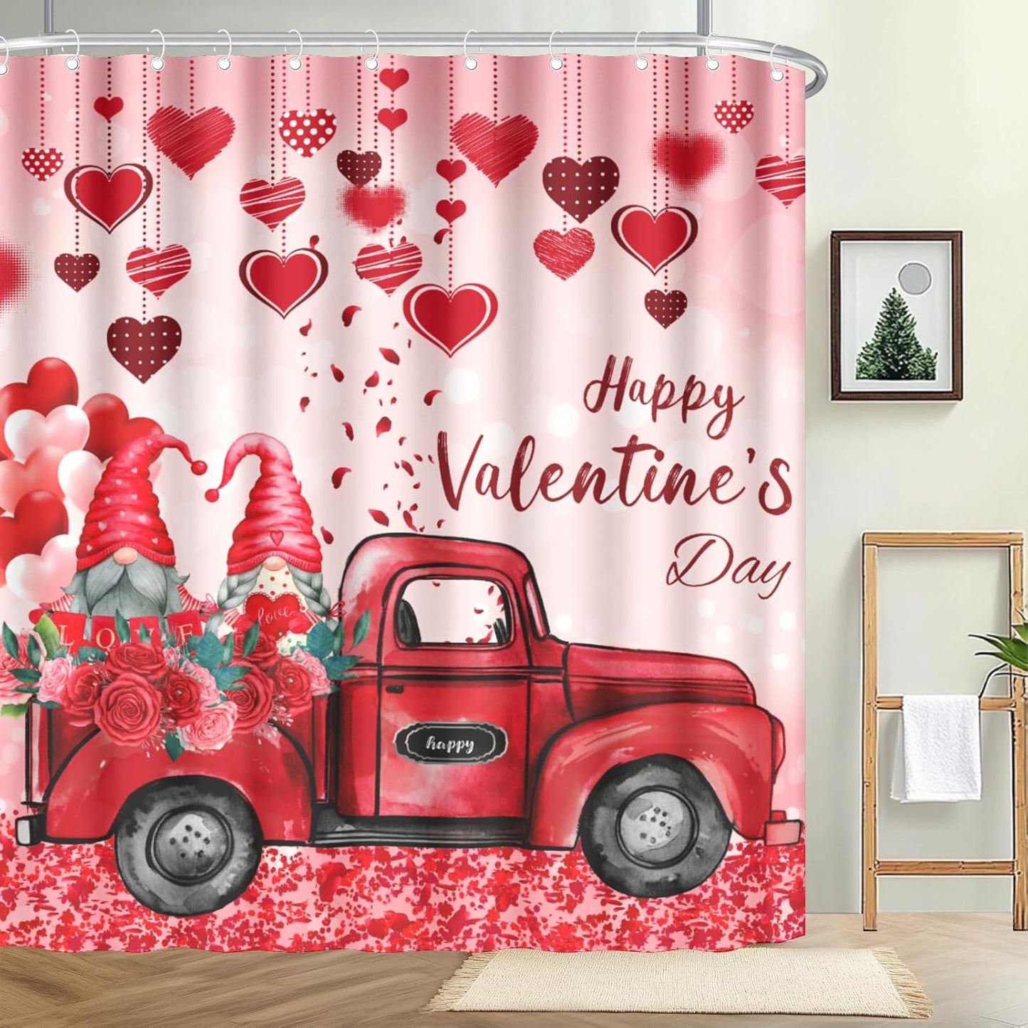 Valentine's Day Gnomes Shower Curtain Set