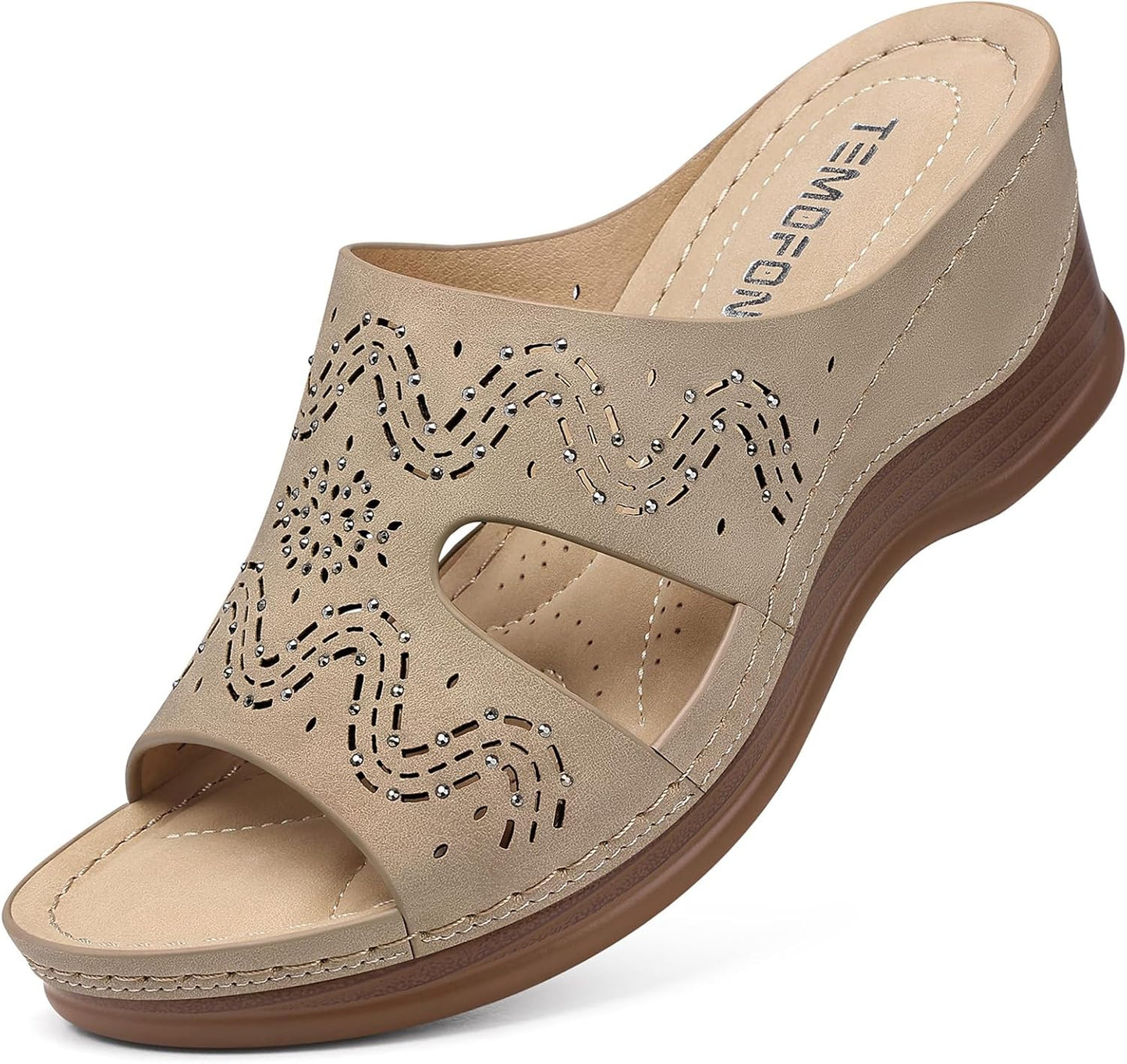 TEMOFON Women Wedge Sandals: Comfortable Casual Slip-On Style