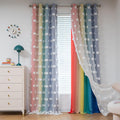 Rainbow Curtains for Boys Bedroom - Double Layer Pom Pom Sheer Panels