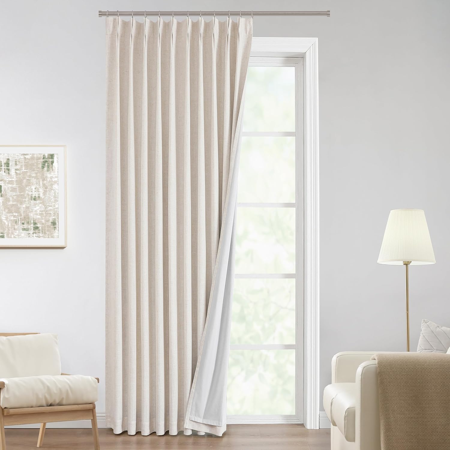 Natural Pinch Pleated Full Blackout Curtains for Home Decor