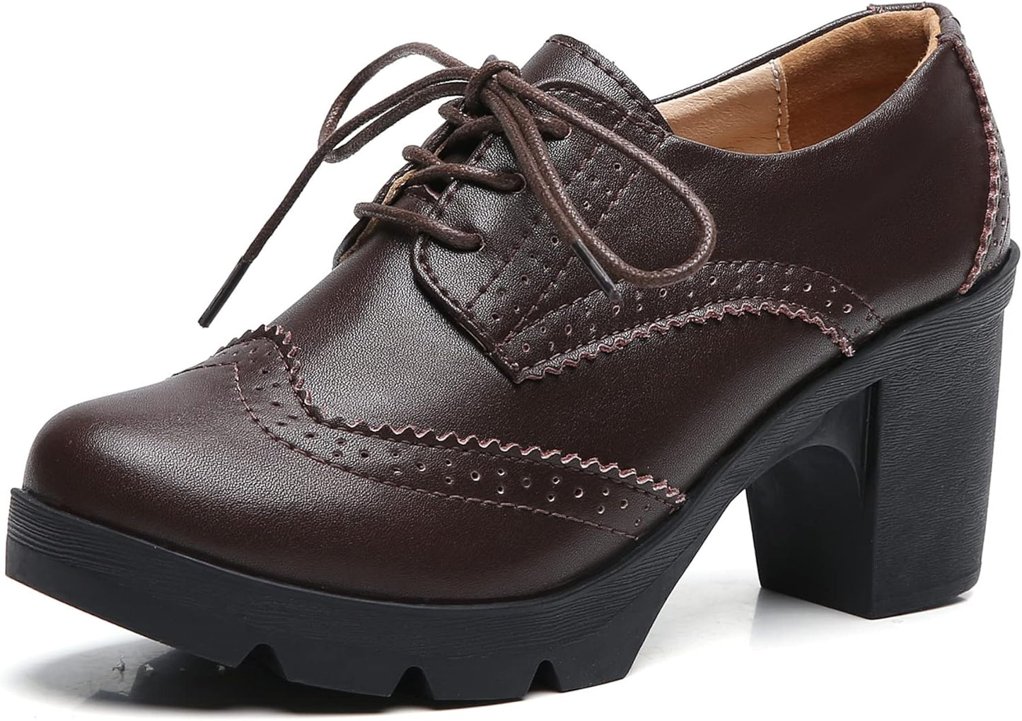 DADAWEN Women's Classic T-Strap Platform Mid-Heel Oxfords Shoes