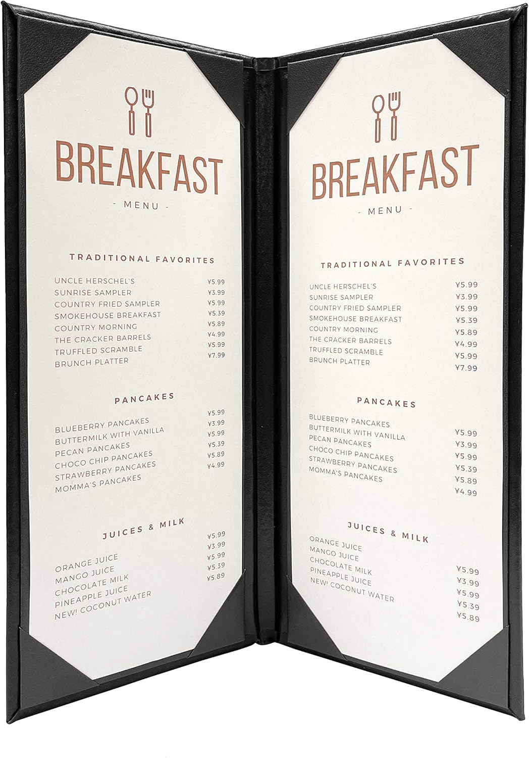 Columbia Casebound Menu Covers 5-Pack for Restaurants