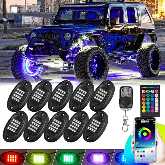 10 Pods RGB LED Rock Lights for Trucks and Offroad Vehicles
