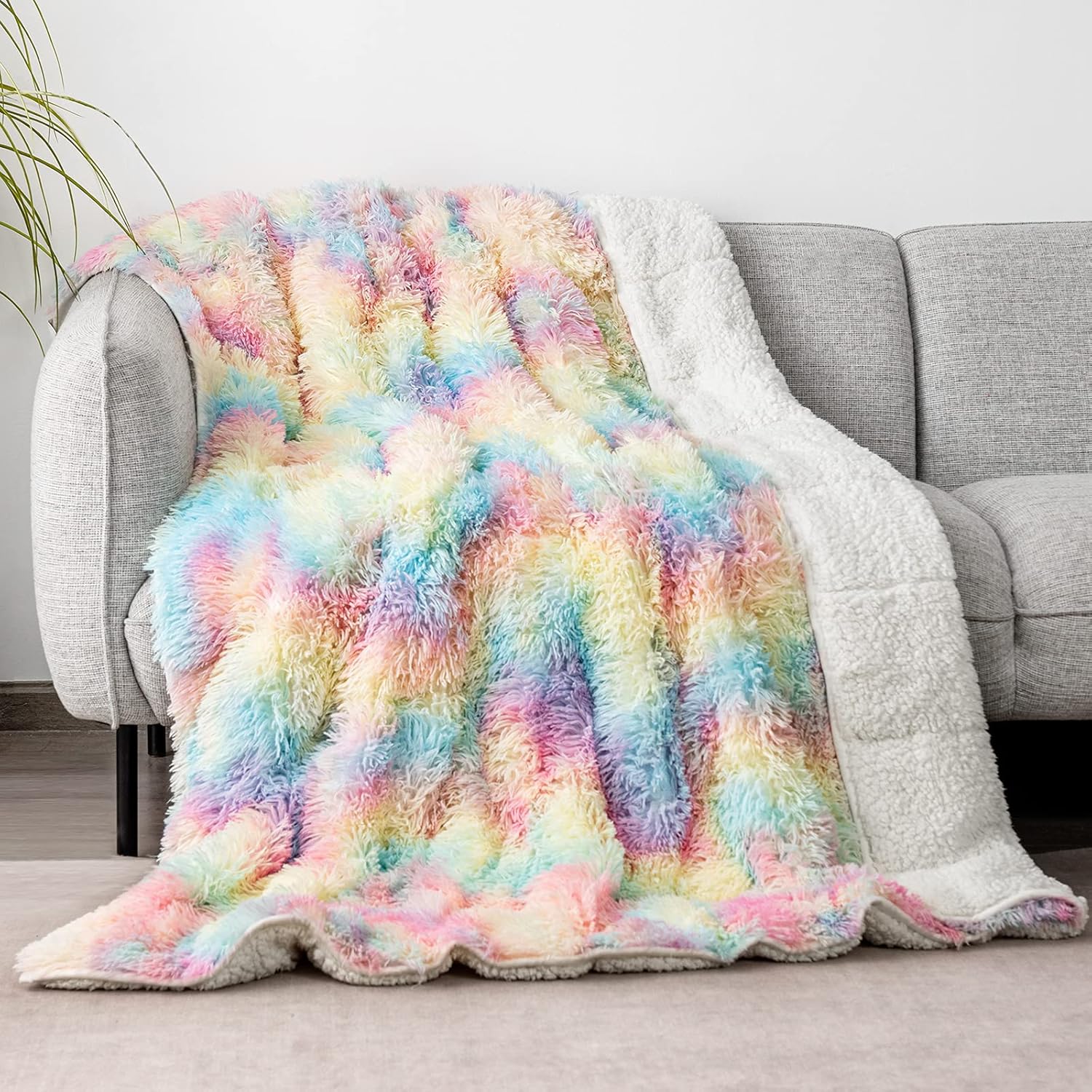 Faux Fur Weighted Blanket 15 lbs for Cozy Warm Comfort