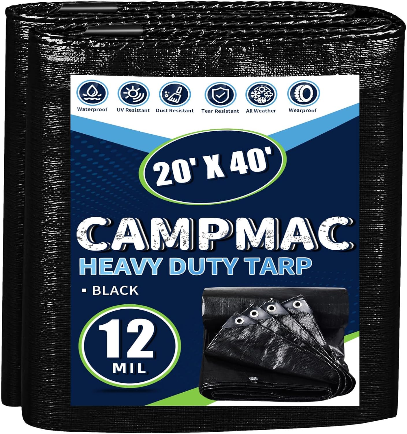Heavy Duty Waterproof Black Tarps 20x40 for All Weather Use