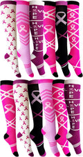 12 Pairs of Womens Breast Cancer Awareness Socks for Support