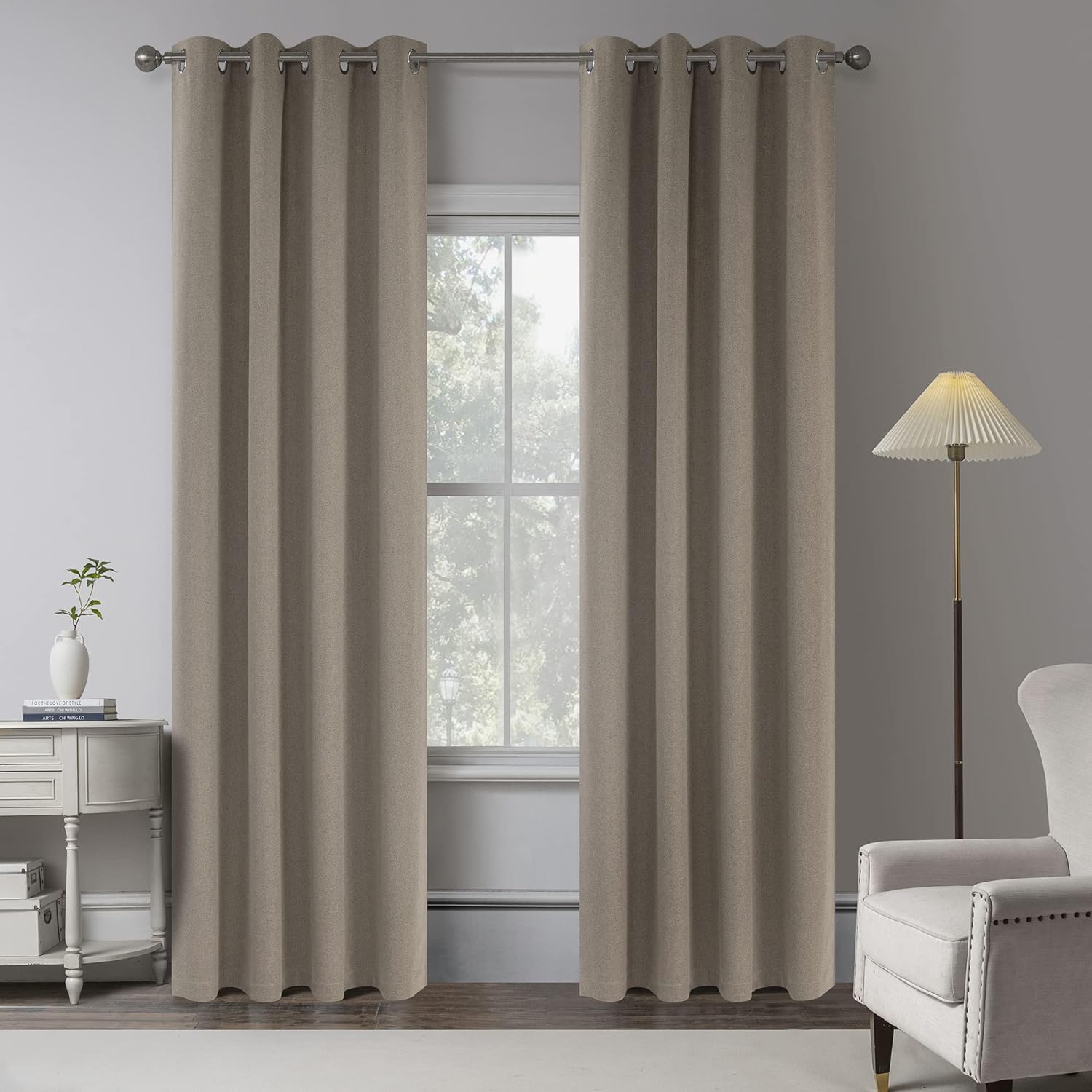 Taupe 100% Blackout Linen Curtains for Bedroom - 80 Inches Long