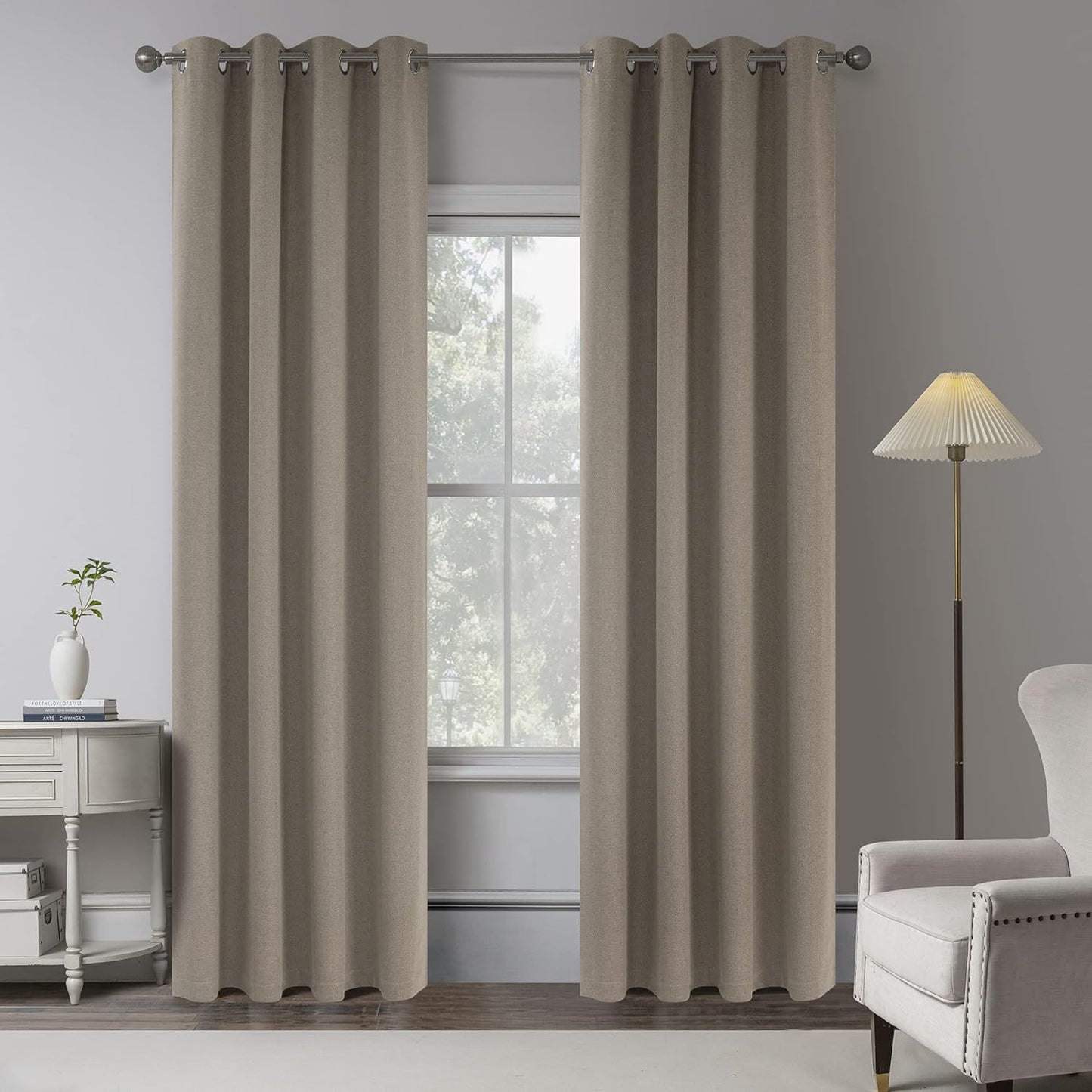 Taupe 100% Blackout Linen Curtains for High Ceilings 102 in