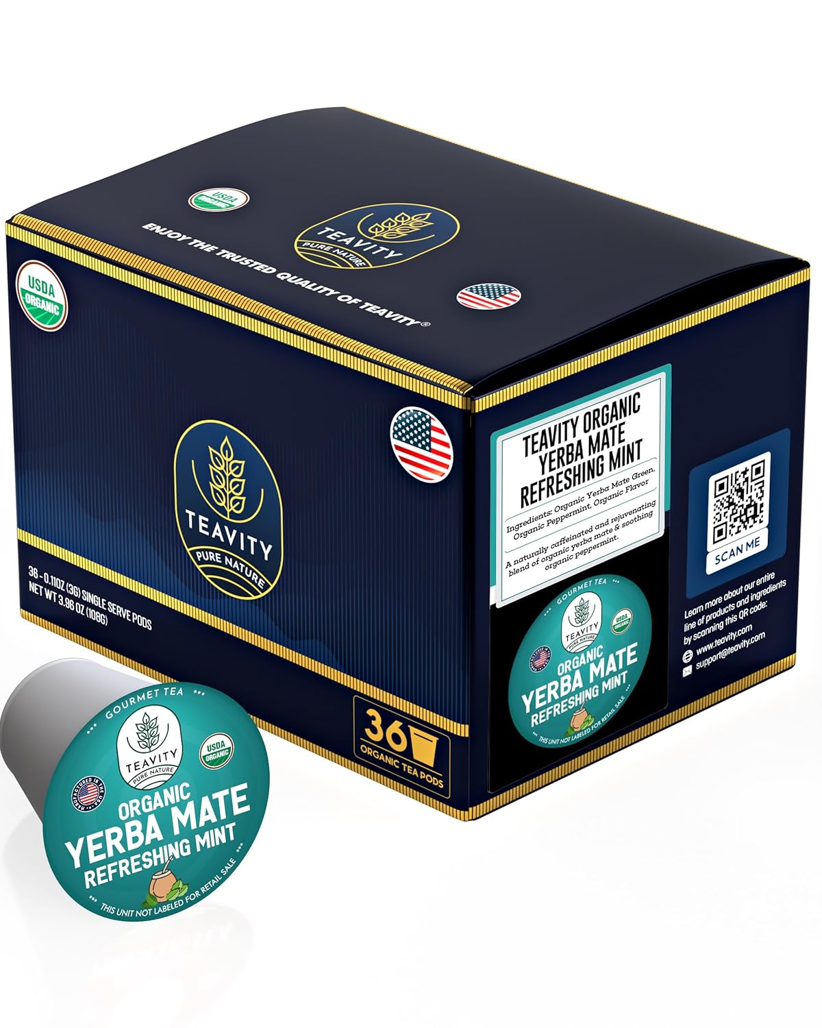 Organic Yerba Mate Refreshing Mint Tea Pods for Keurig Brewing