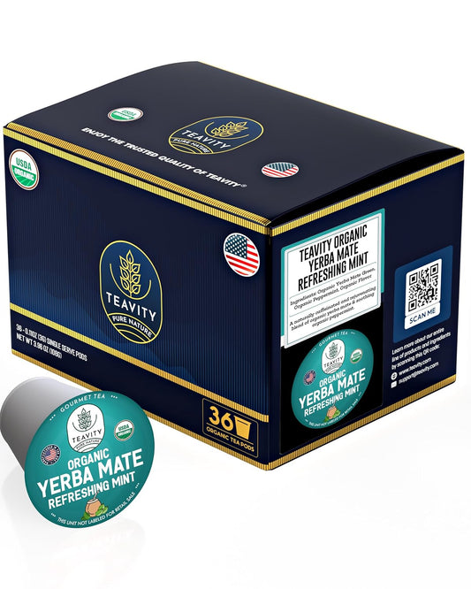 Organic Yerba Mate Refreshing Mint Tea Pods for Keurig Brewing