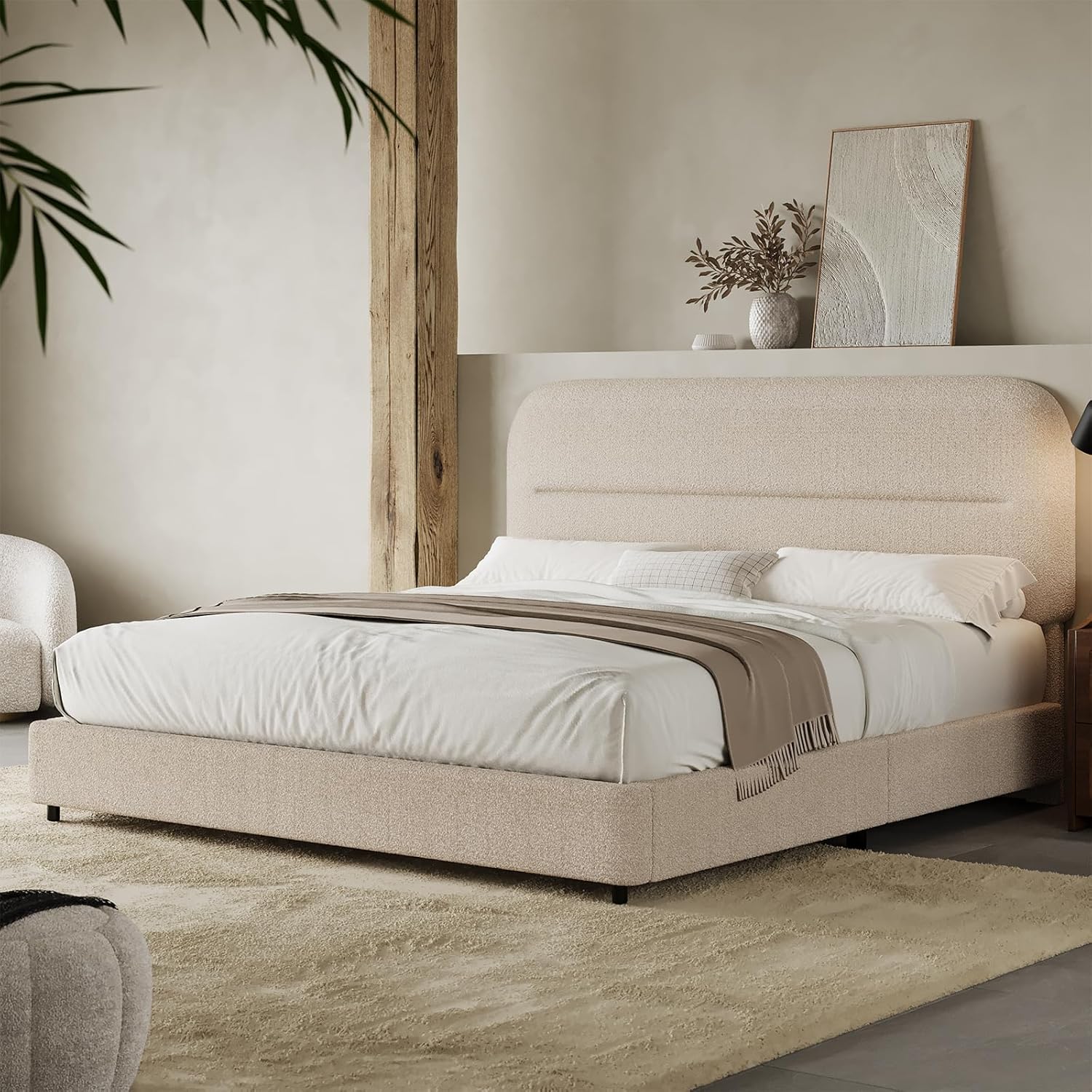 HOMBCK Full Size Boucle Bed Frame for Modern Bedroom Style