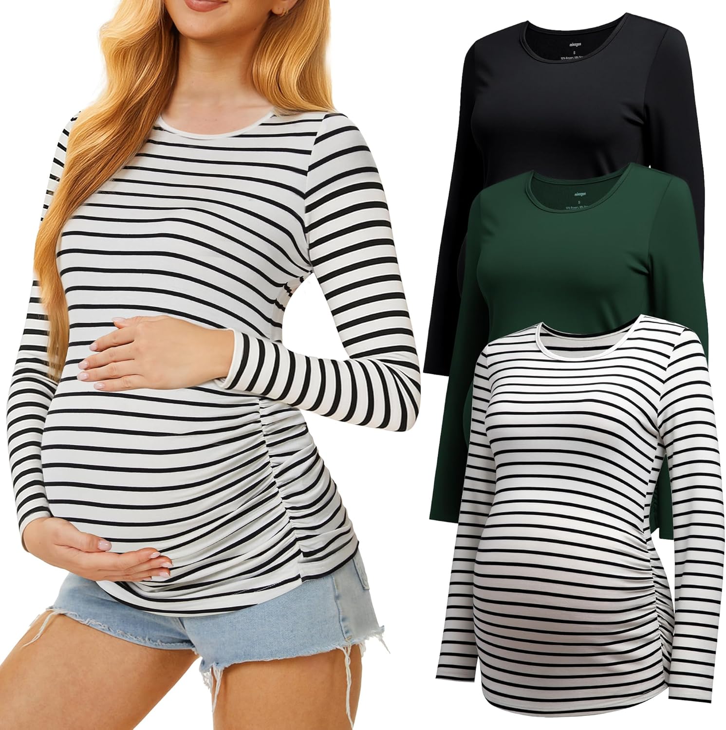 Maternity Shirts Long Sleeve Pregnancy Top for Women - 3 Pack
