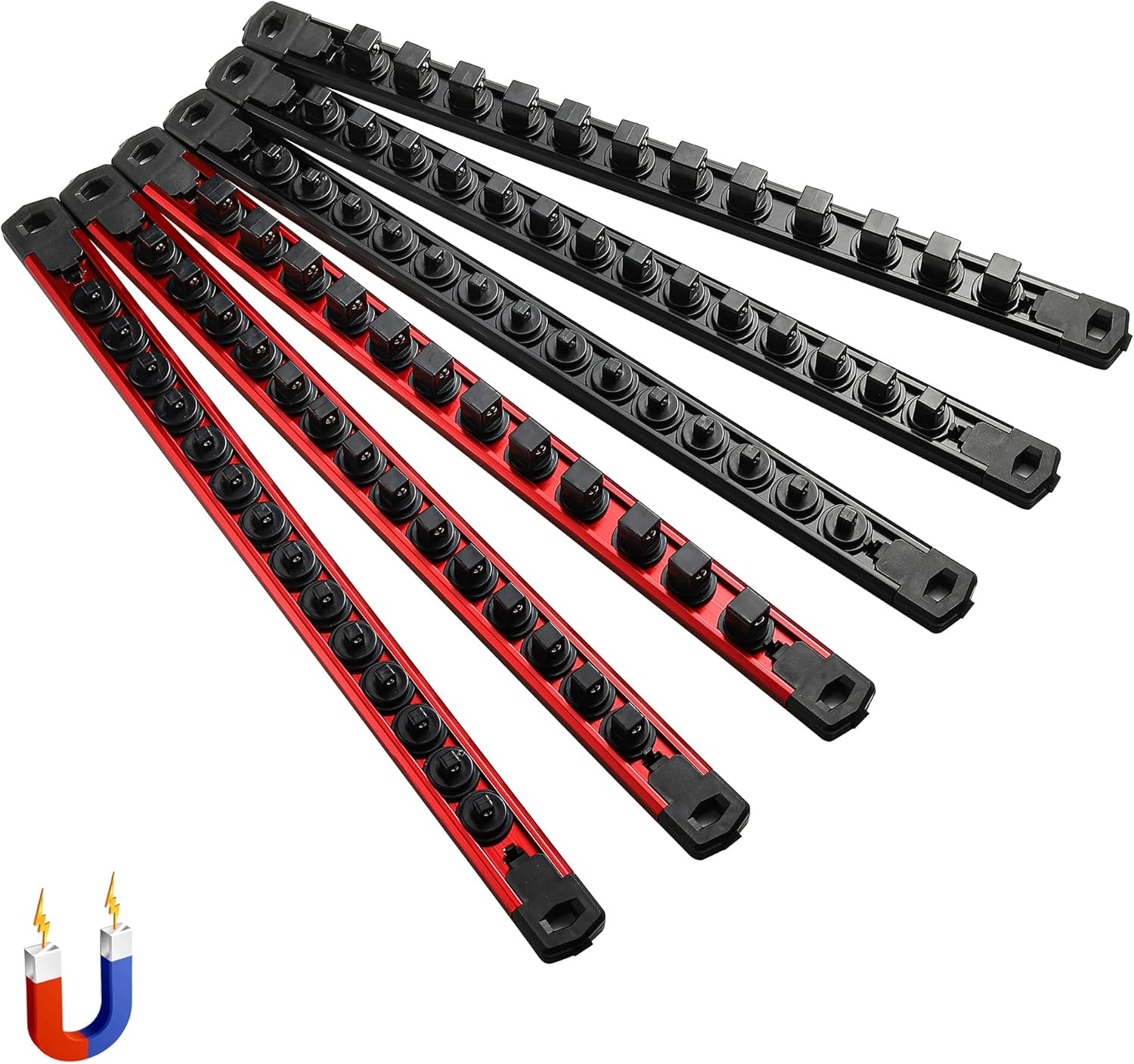 Magnetic Socket Organizer Set with Heavy Duty Aluminum Rails