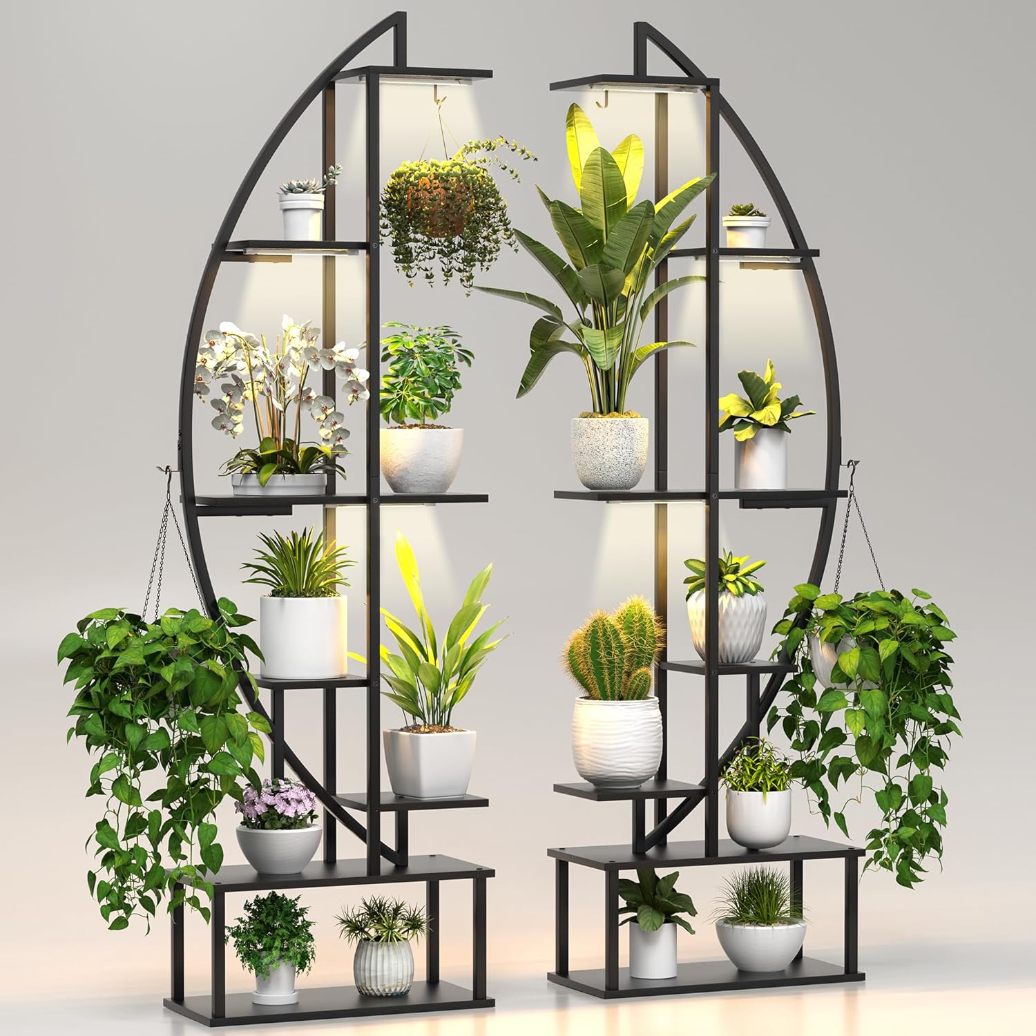 Indoor Plant Stand Shelf Rack with Grow Lights and Hooks