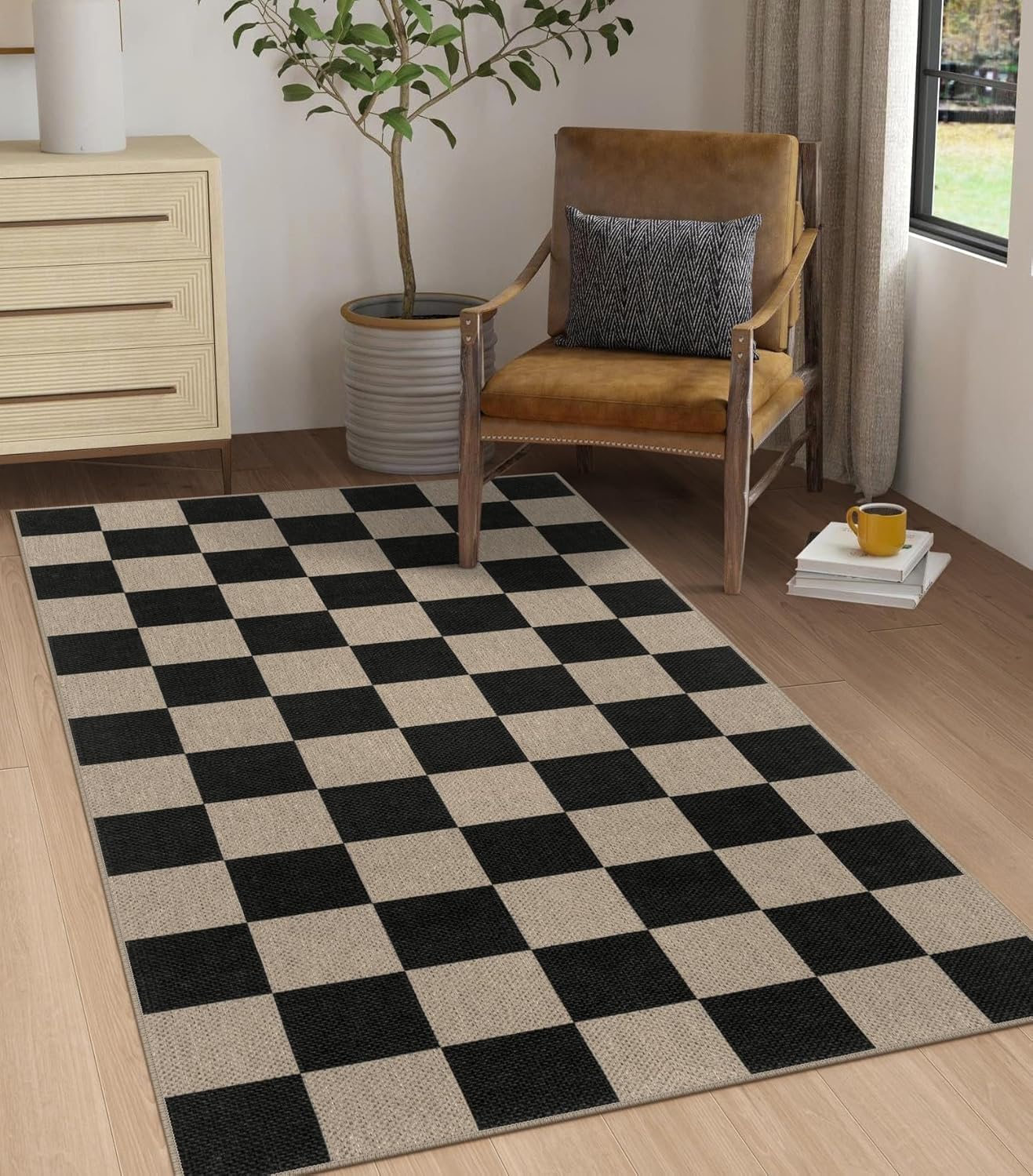 Easy Jute Checkered Area Rug for Indoor and Outdoor Use