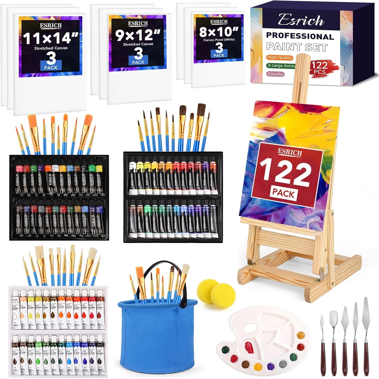 122PCS Professional Painting Set with Tabletop Wooden Easel
