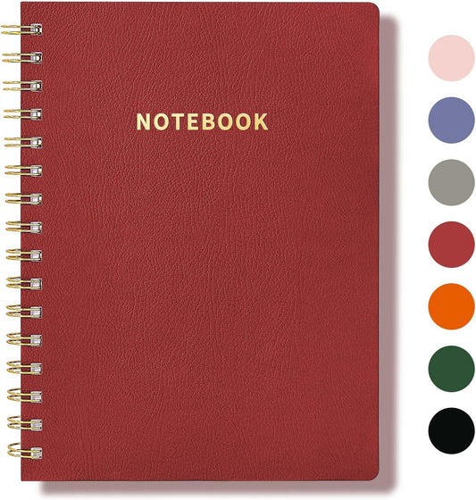 TSFPapier DarkRed Spiral Notebook: 160 Pg Soft Leather Cover, College Ruled, Wirebound - Office/School Essential