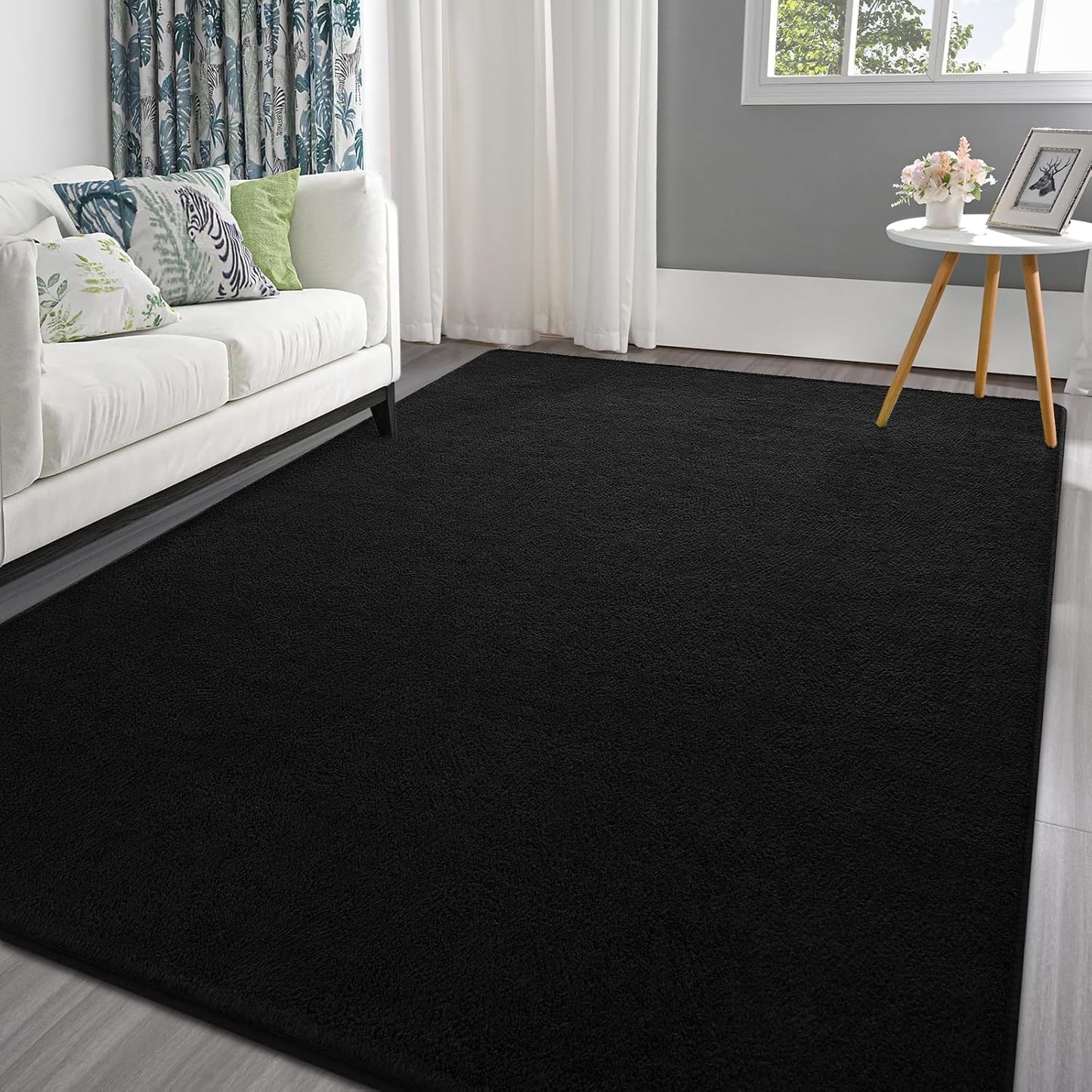 Pettop 5x7 Black Thickened Memory-Foam Area Rug for Home