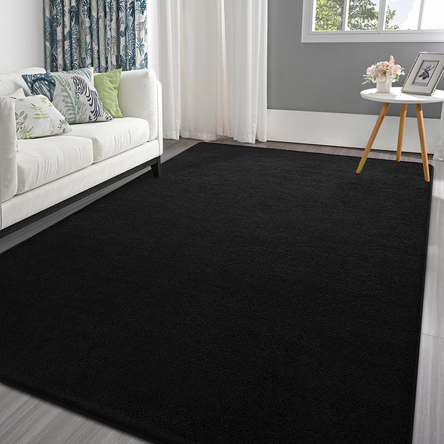 Pettop 5x7 Black Thickened Memory-Foam Area Rug for Home
