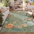 Lahome Floral Washable Rug 8x10 - Soft, Non-Slip Green Accent Rug