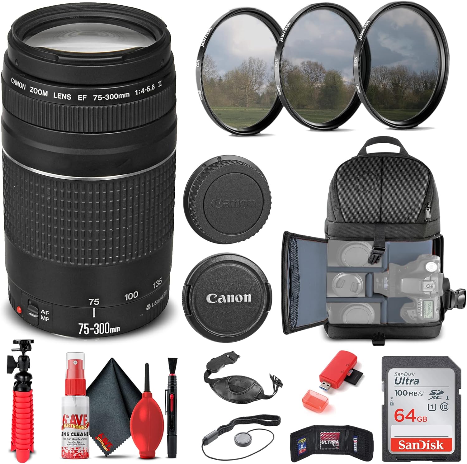 Canon EF 75-300mm f/4-5.6 III Lens Bundle with Accessories