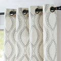 Boho Linen Blend Curtains 96 in Grey Embroidered Leaf Panels