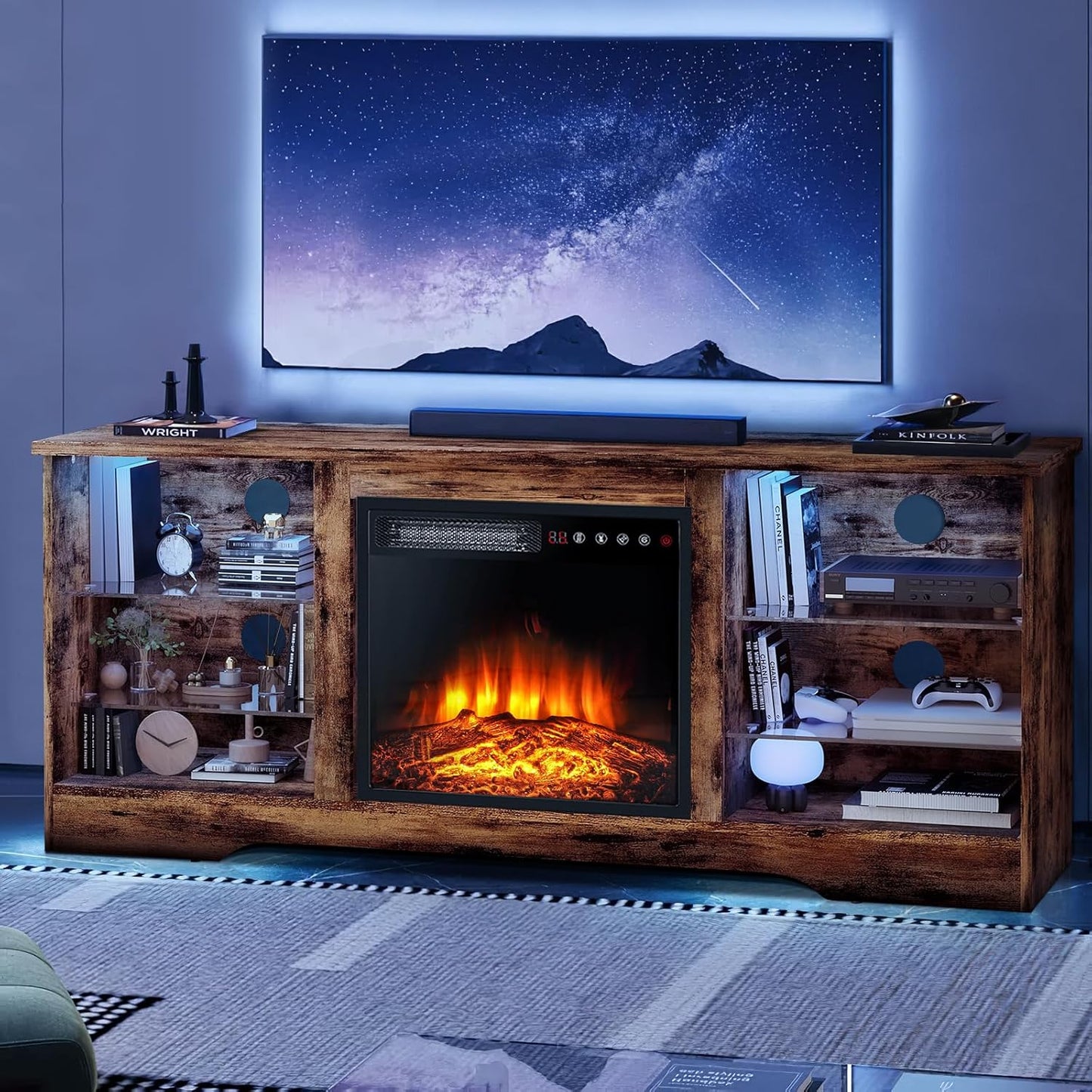 Modern 58 Fireplace TV Stand with Electric Fireplace & Remote