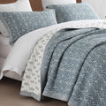 Queen Size Cotton Quilt Set White Grayish-Blue - All-Season 3-Piece