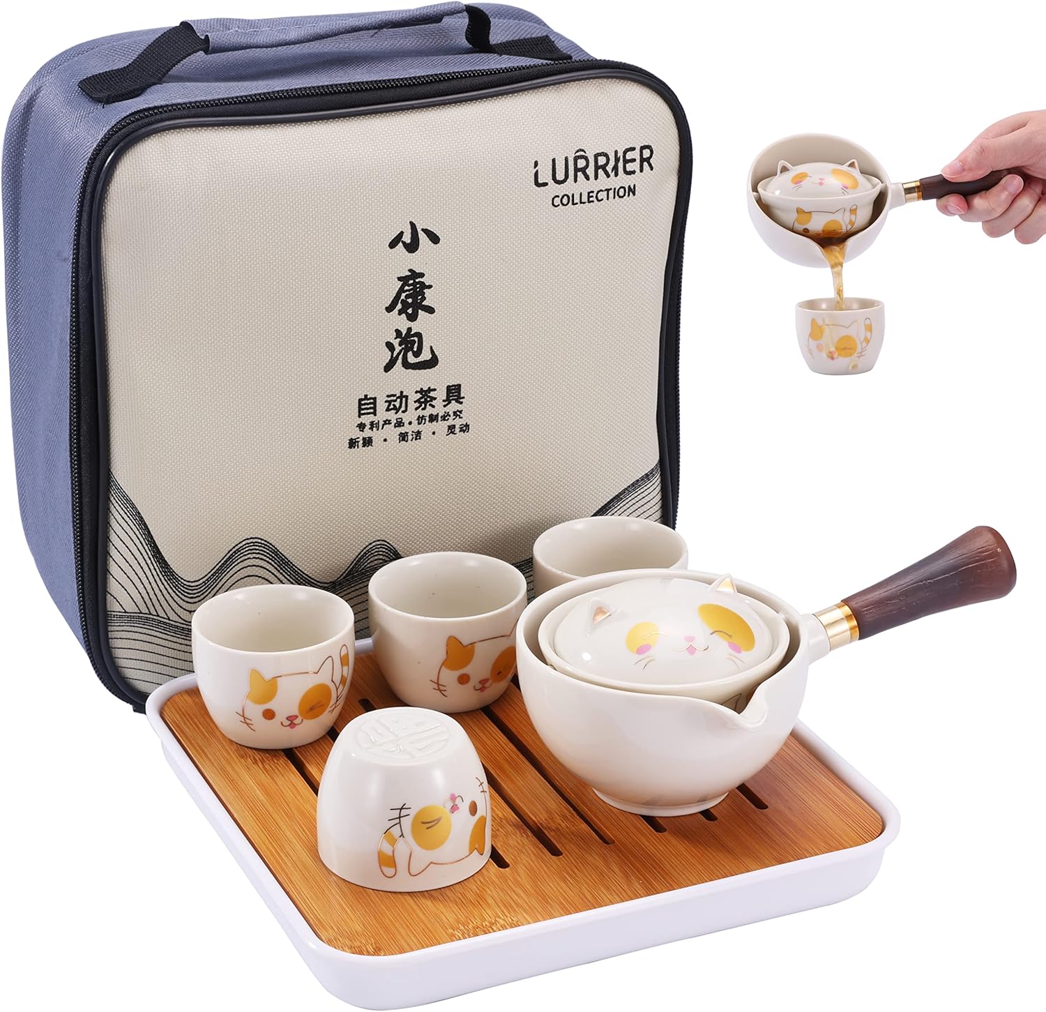 LURRIER Porcelain Chinese Gongfu Tea Set for Home and Travel