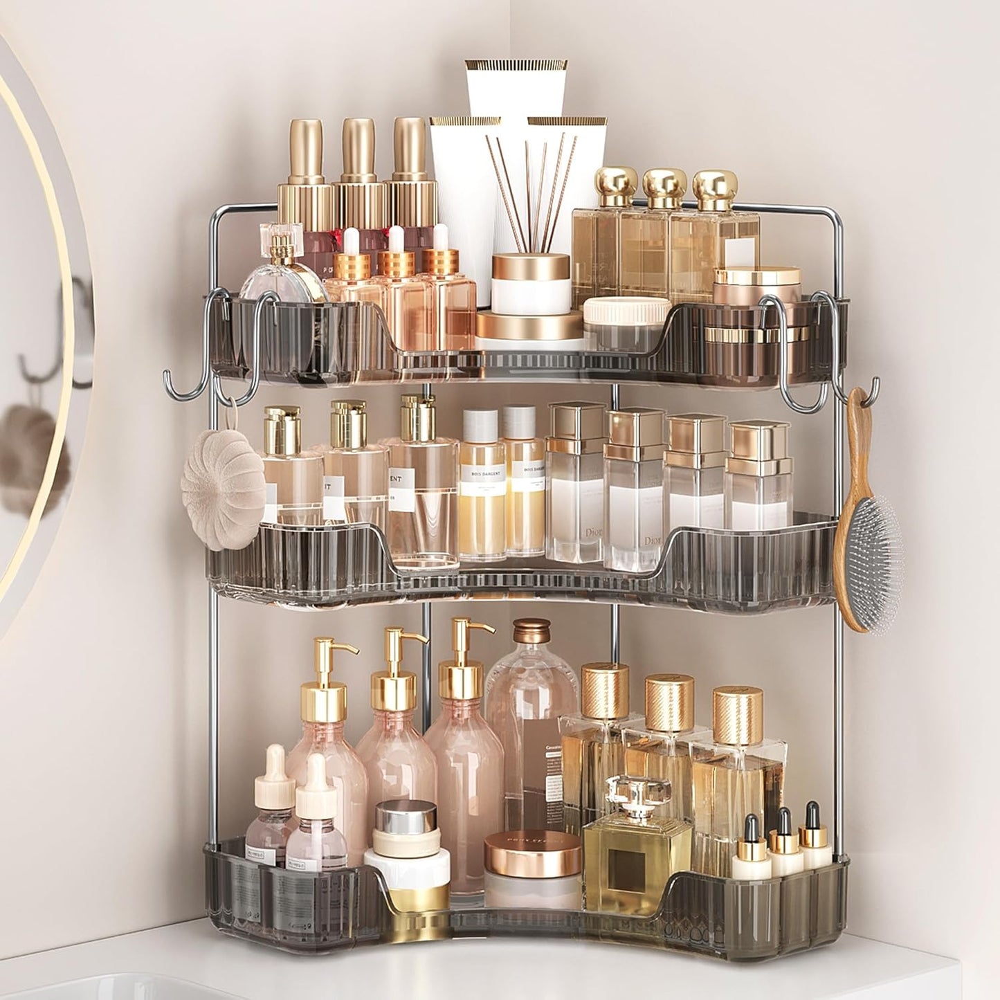 Corner Bathroom Counter Organizer for Makeup & Skincare Storage