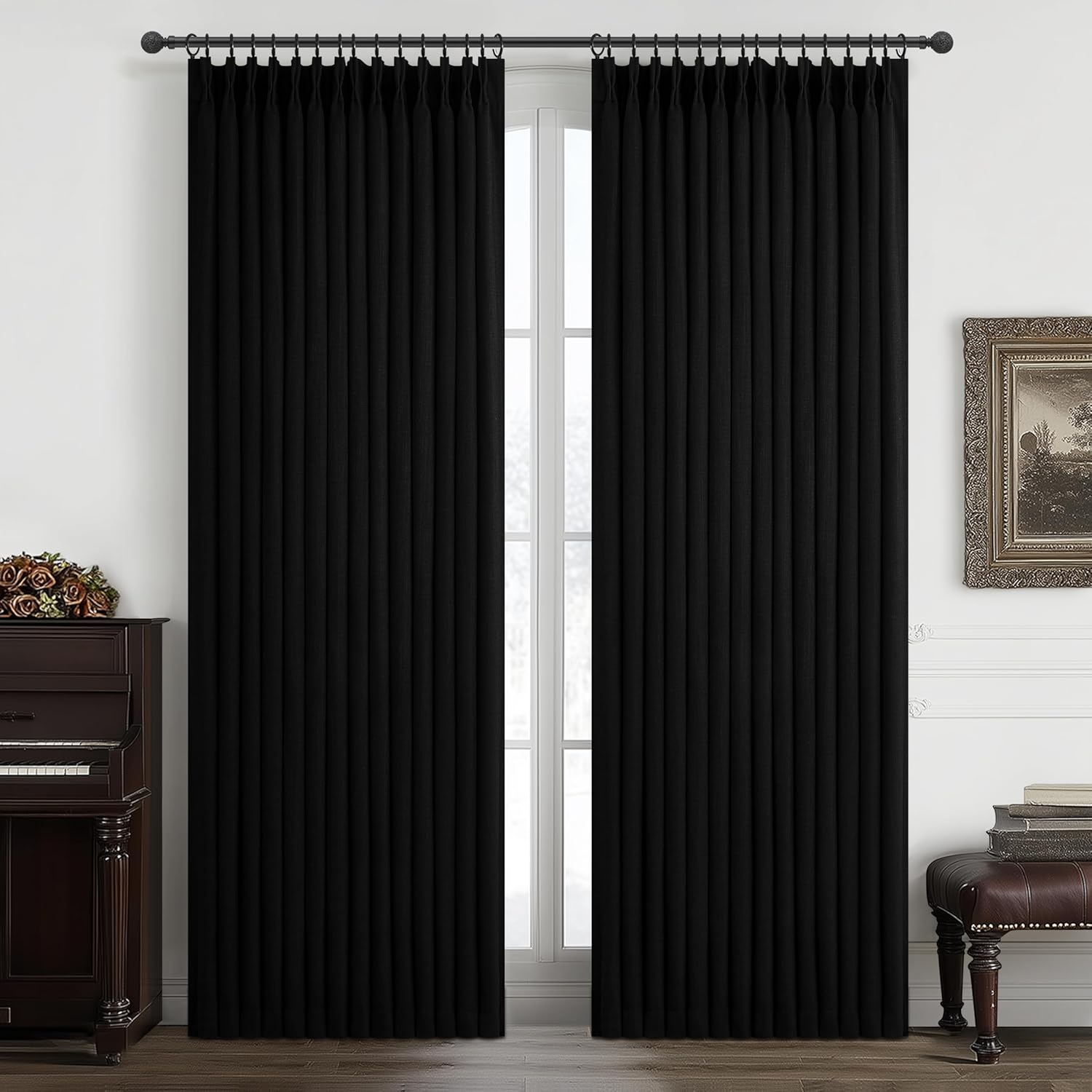 Thick Linen Black Out Curtains 90 Inch Long for Modern Decor