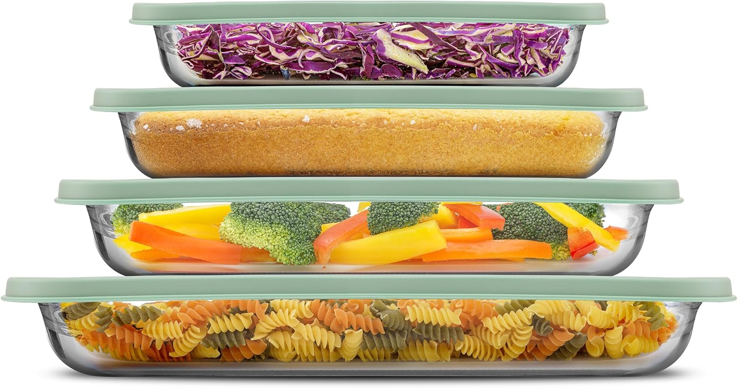 Borosilicate Glass Oven Dishes Set with Sage Green Lids