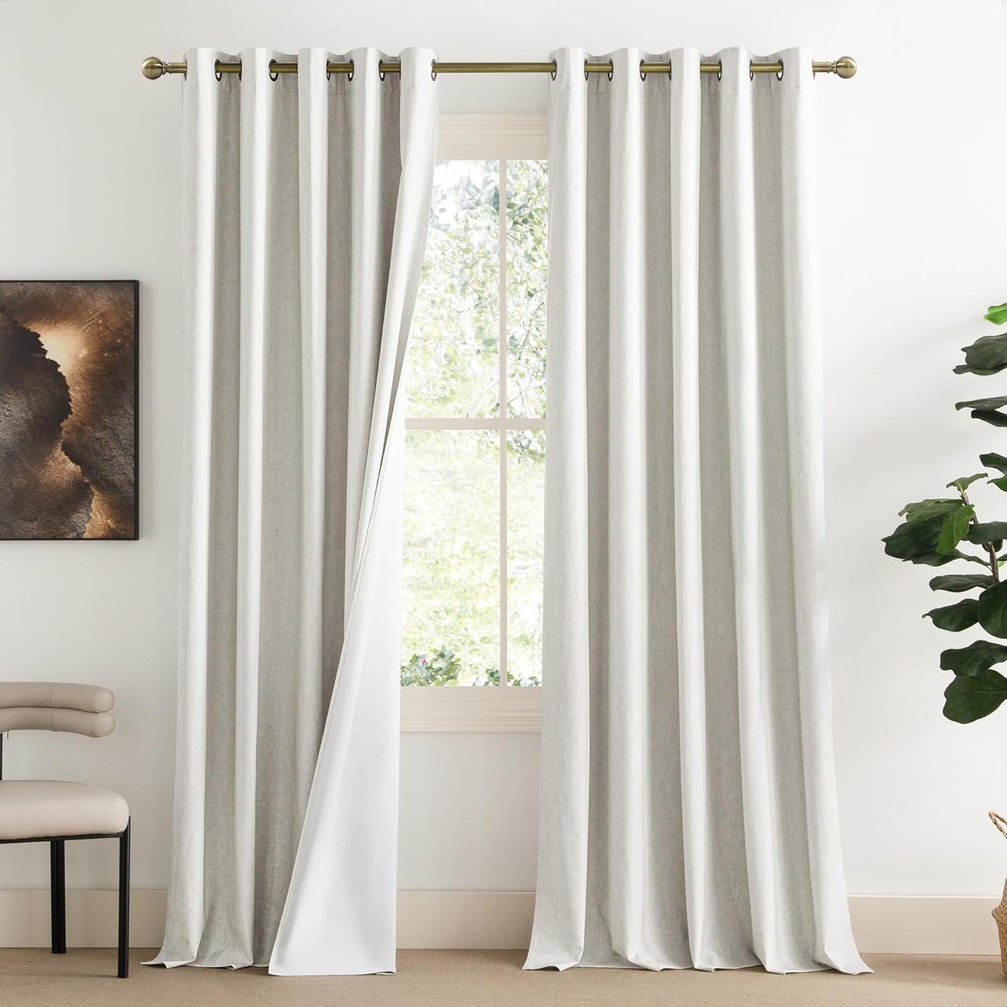 NICETOWN Extra Long Linen Blackout Curtains for Farmhouse Style
