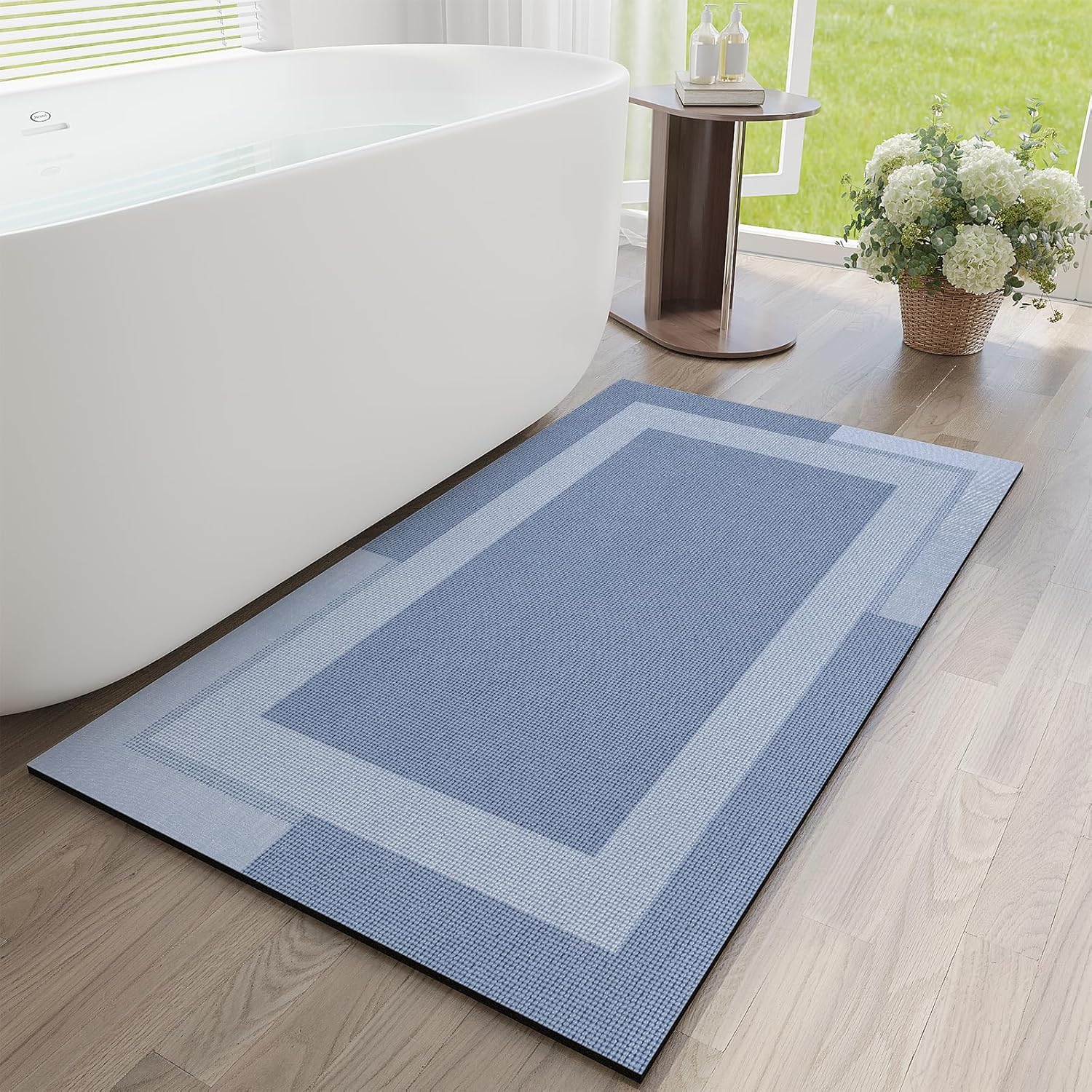 Non Slip Long Bath Mat with Rubber Backing for Bathroom Use