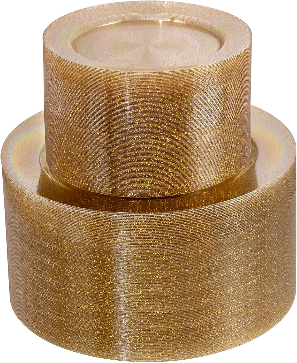 WDF 200PCS Gold Glitter Plastic Plates - Heavy Duty Disposable Set for Parties/Wedding