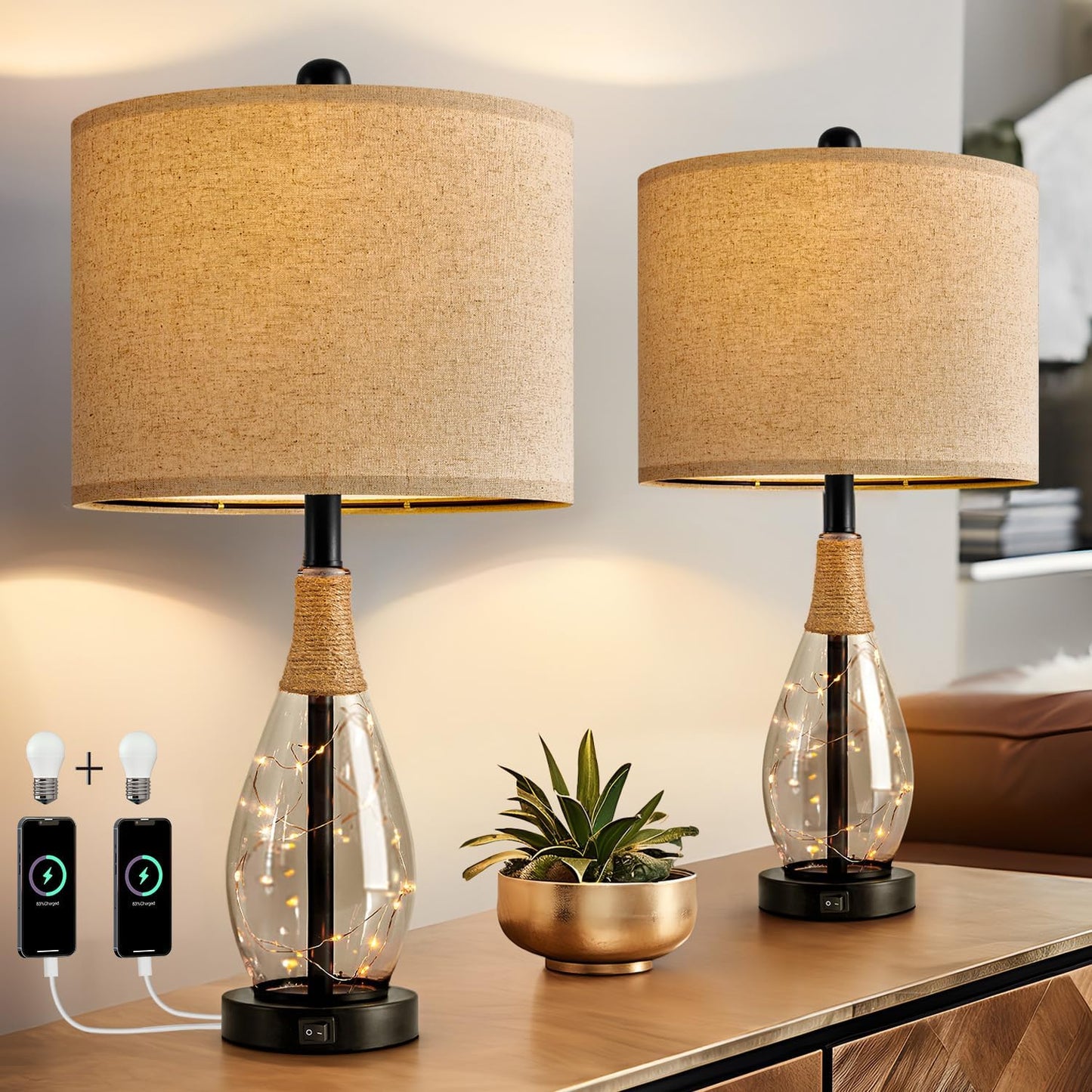 OYEARS 23 in Table Lamps Set of 2 for Living Room and Bedroom