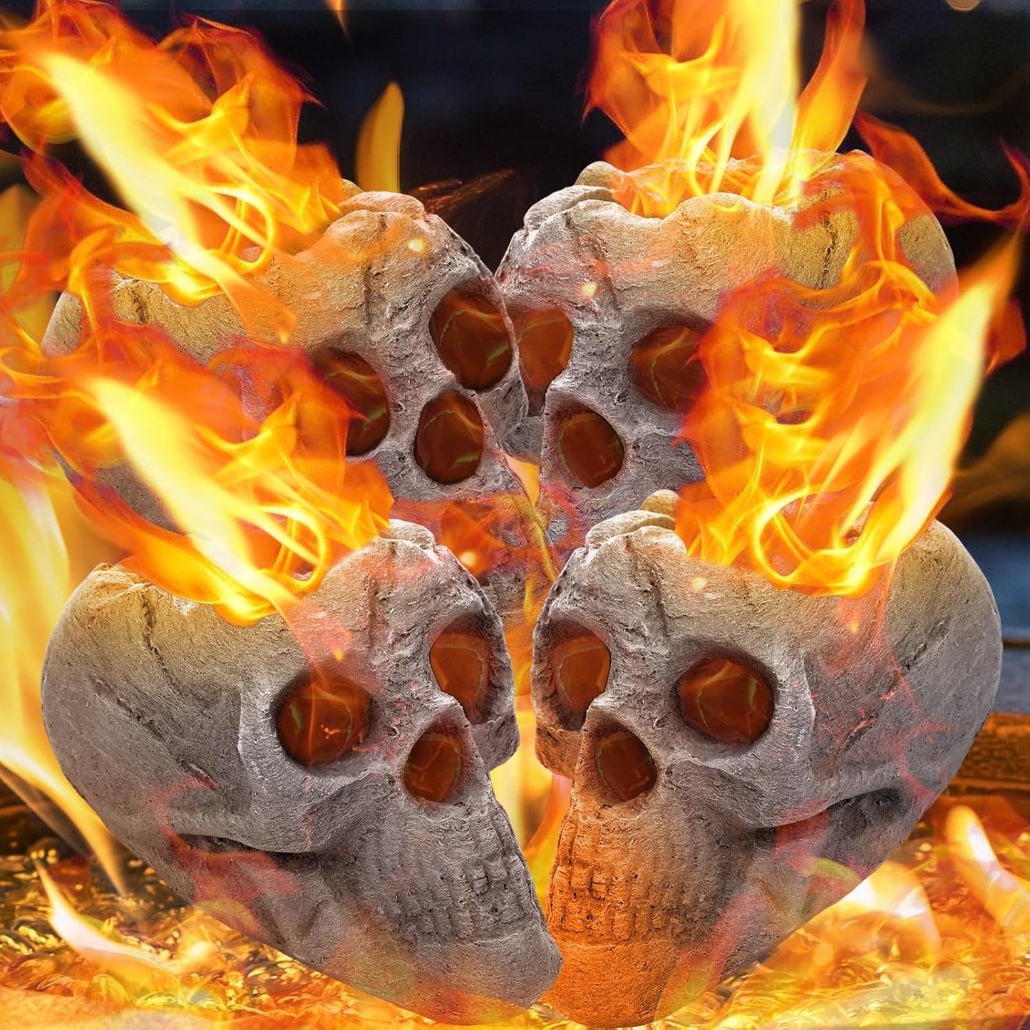 4 Pack Fire Pit Skulls for Halloween Decor and Bonfire Fun