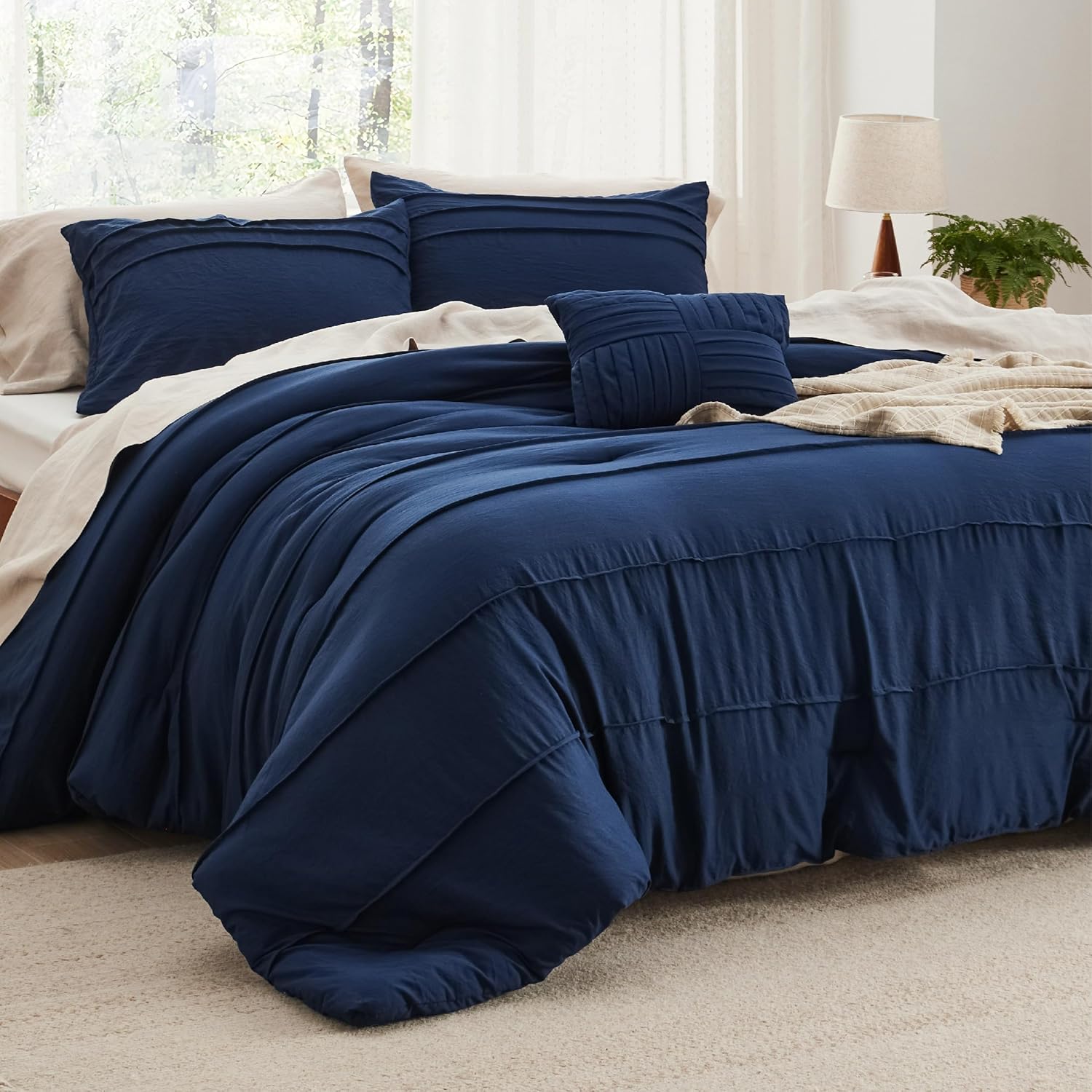 Bedsure Queen Comforter Set - Elegant Navy Blue Bedding Set