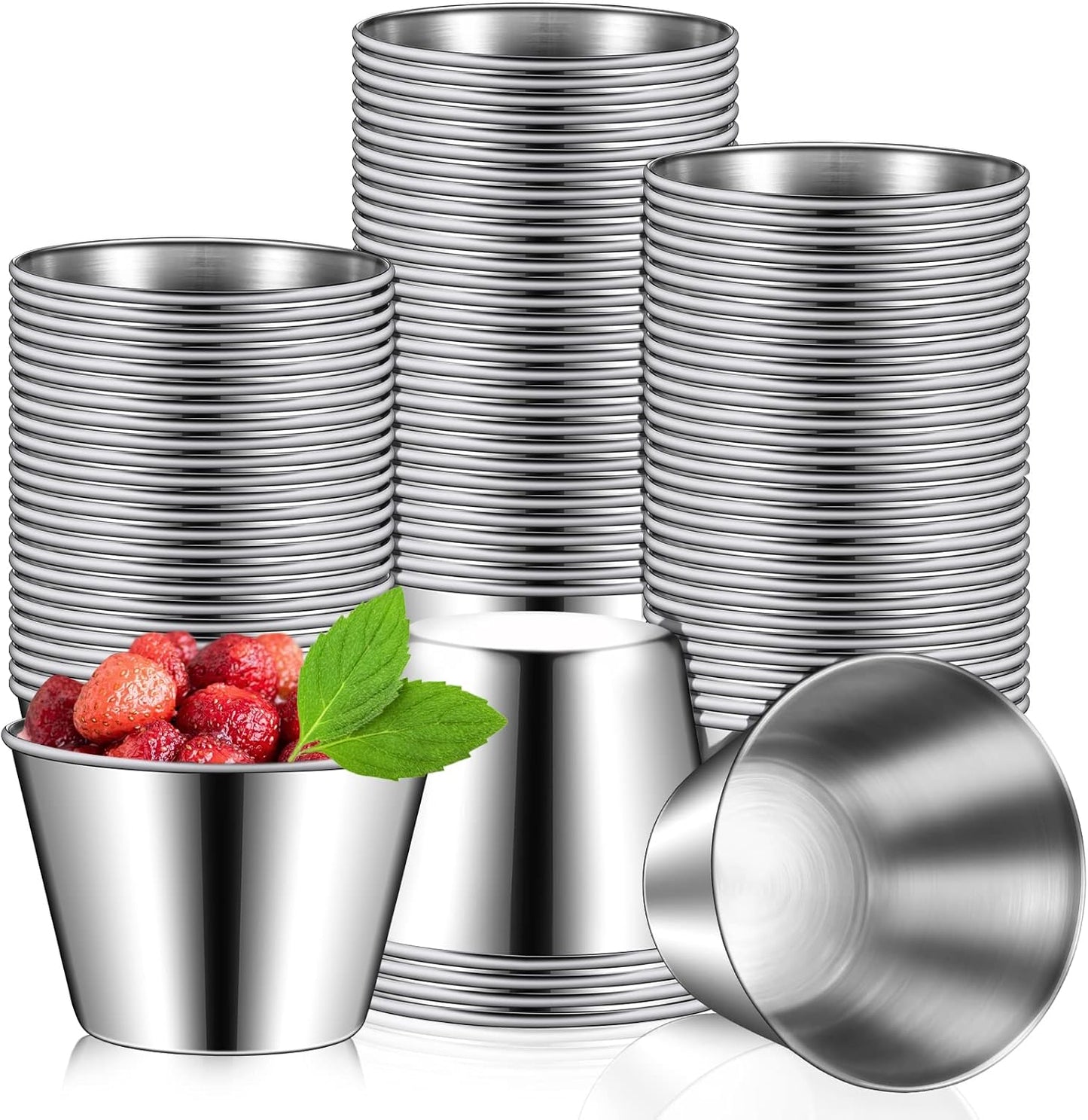 100 Pcs 2.5oz Metal Ramekins for Sauces and Dips in Bulk